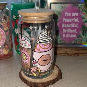 Cute Glass Tumbler with Straw and Lid